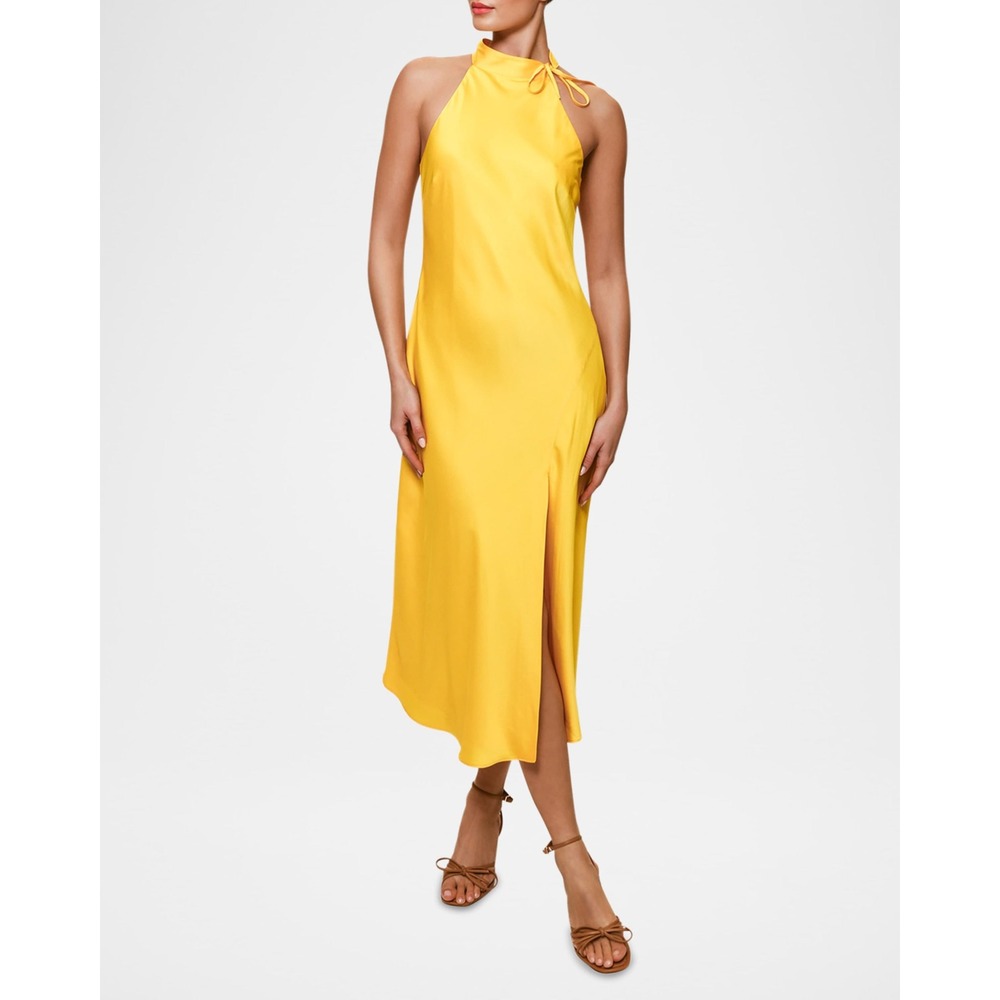 New! Hutch Mari Halter Midi Dress Yellow Daffodil Satin Sz Small‎ - Picture 5 of 9